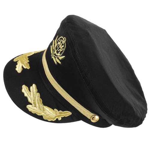 SKISUNO Schwarze Kapitänsmütze aus Strapazierfähigem Material Atmungsaktiv und Leicht für Cosplay Karneval Kostümparty und Seefahrer Verkleidungen bei Erwachsenen von SKISUNO