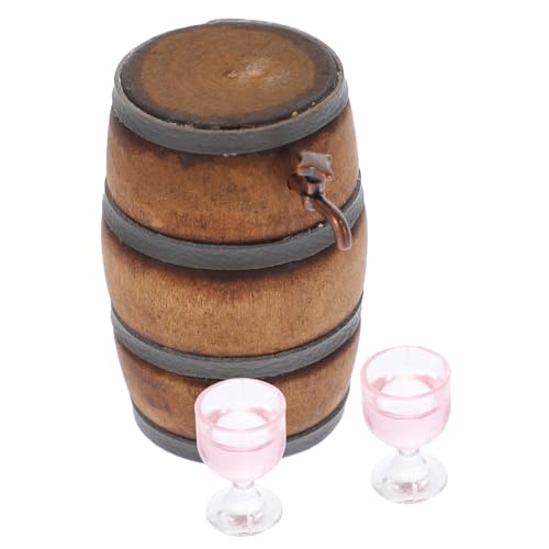 SKISUNO Tiny Getränkezubehör Miniatur Bierfass Figur aus Winzige Hausfass Weinfass Modell mit Wasserhahn und Weinglas für die Dekoration von Feengarten Kneipe und Bar von SKISUNO