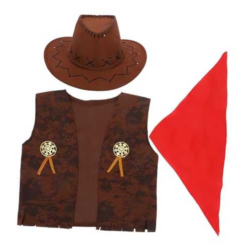 SKISUNO Western-outfits Für Kinder Cowboyweste Hut Bandanas Western-outfits Zubehör Für Halloween-karneval Größe 130–140 L SKISUNO Western-outfits Für Kinder Cowboyweste Hut Bandanas Western-outfits Zubehör Für Halloween-karneval Größe 130–140 L von SKISUNO