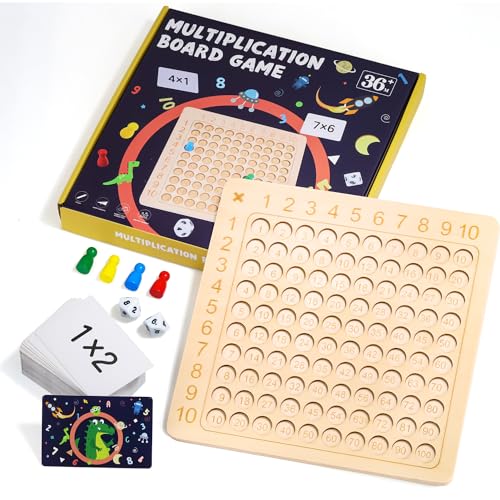 SKIWAX Montessori Multiplikationsbrett, 1x1Mathe Lernen für Grundschüler, Holz Multiplikation Brettspiel, Zahlenlernspiel Aufgaben, Vorschule Lustiges Zählen Montessori Spielzeug für Kind von SKIWAX