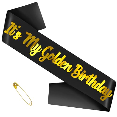 SKJIAYEE It's My Golden Birthday Schärpe, lustig, schwarz-goldener Glitzer, Geburtstagsschärpe für Damen und Herren, goldene Geburtstagsparty-Geschenke, Dekorationen, Zubehör, ideal für jede SKJIAYEE It's My Golden Birthday Schärpe, lustig, schwarz-goldener Glitzer, Geburtstagsschärpe für Damen und Herren, goldene Geburtstagsparty-Geschenke, Dekorationen, Zubehör, ideal für jede von SKJIAYEE