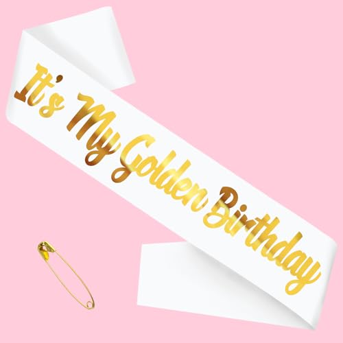 SKJIAYEE It's My Golden Birthday Schärpe, lustige, weißgoldene Glitzer-Geburtstagsschärpe für Damen und Herren, goldene Geburtstagsparty-Geschenke, Dekorationen, Zubehör, ideal für jede SKJIAYEE It's My Golden Birthday Schärpe, lustige, weißgoldene Glitzer-Geburtstagsschärpe für Damen und Herren, goldene Geburtstagsparty-Geschenke, Dekorationen, Zubehör, ideal für jede von SKJIAYEE