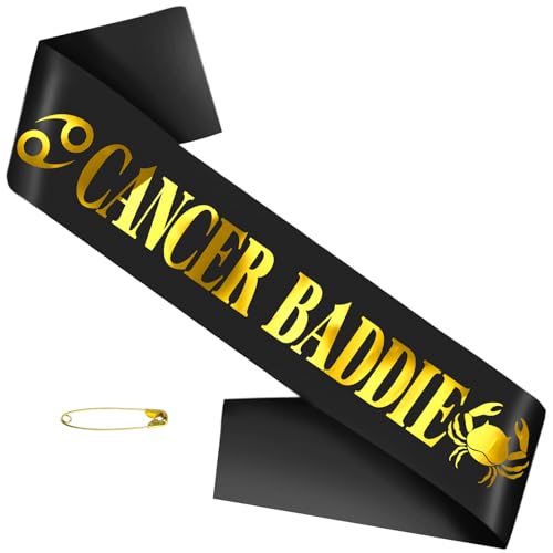 SKJIAYEE Krebs-Baddie-Schärpe für Juni-Juli-Geburtstagsfeier, schwarz-goldenes Sternzeichenkrebs, Geburtstagsschärpe für Horoskop, Astrologie-Bday-Party-Dekorationen, Ideen, Witze und Gefälligkeiten von SKJIAYEE