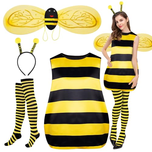 SKJJL Bienenkostüm Erwachsene, Bienen Kostüm Damen, Biene Maja Kostüm Erwachsenef, Kostüm Biene mit Tunika,Gestreifte Beindecke, Flügel, Stirnband für Karneval Kostüm Cosplay SKJJL Bienenkostüm Erwachsene, Bienen Kostüm Damen, Biene Maja Kostüm Erwachsenef, Kostüm Biene mit Tunika,Gestreifte Beindecke, Flügel, Stirnband für Karneval Kostüm Cosplay von SKJJL
