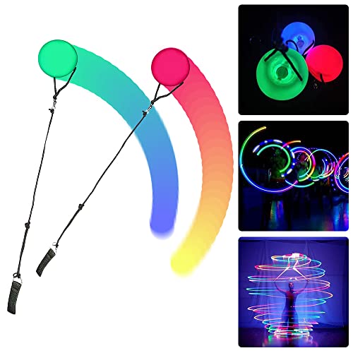 SKJJL Led Poi Bälle, 2 Stück Poi Jonglierbälle, Jonglierbälle Leuchtend mit Regenbogen Farben und Strobe-Effekt, Led Poi Ball mit Verstellbaren Doppelschlaufen-Leinen für Spinnen Schwingen Bauchtanz SKJJL Led Poi Bälle, 2 Stück Poi Jonglierbälle, Jonglierbälle Leuchtend mit Regenbogen Farben und Strobe-Effekt, Led Poi Ball mit Verstellbaren Doppelschlaufen-Leinen für Spinnen Schwingen Bauchtanz von SKJJL