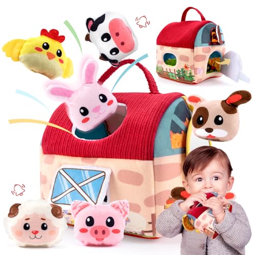 SKJJM Bauernhof Montessori Sensorisches, Bauernhof Sensorisches Spielzeug, Baby Kuschelspielzeug,Mit Scheune,Rassel,Spiegel - Kinder Lernspiele & Motorikspielzeug als Ostergeschenk für Jahre von SKJJM