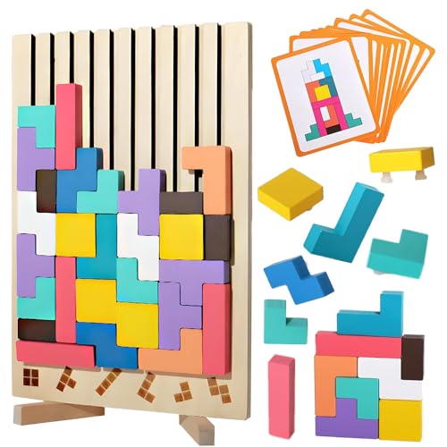 SKJJM Holzpuzzle Tetris, Geometrische Blöcke Tetris, Stapelspiel Tetris Holz stapelspiel Tetris, stapelspiel Tetris, 3D Spiel,Teaser Puzzle gehirn interaktion sortierung, stapelpuzzle Spielzeug von SKJJM
