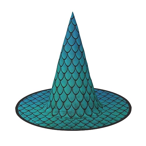Blauer Fischschuppen-Druck, Kostüm, Partyhut, Karneval, Halloween, Hexenhut, faltbarer Hut für Themenveranstaltungen Blauer Fischschuppen-Druck, Kostüm, Partyhut, Karneval, Halloween, Hexenhut, faltbarer Hut für Themenveranstaltungen von SKKNT