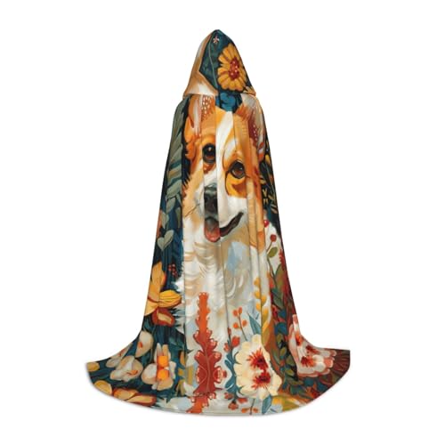 Corgi Kapuzenumhang mit Blumenmuster, Frühling, Garten, Unisex, verschiedene Zauberer-Robe, Halloween, Cosplay und Karneval, Gothic von SKKNT