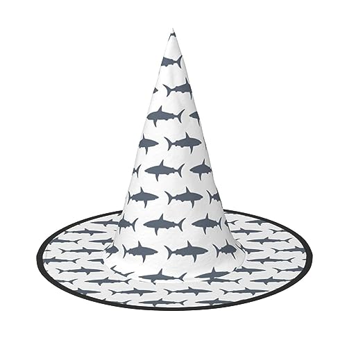 Fisch- und Hai-Druck, Kostüm, Partyhut, Karneval, Halloween, Hexenhut, faltbarer Hut für Themenveranstaltungen Fisch- und Hai-Druck, Kostüm, Partyhut, Karneval, Halloween, Hexenhut, faltbarer Hut für Themenveranstaltungen von SKKNT
