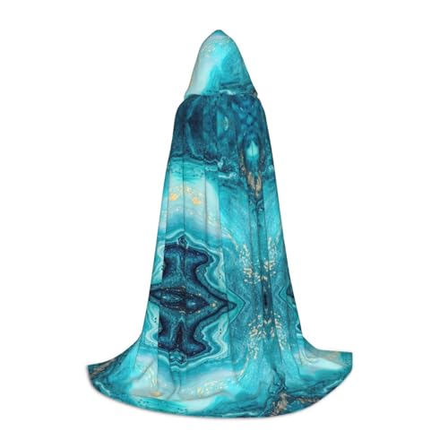 Halloween Kapuzenumhang mit Kapuze in Steinblau, Gold, Marmor-Druck, Umhang mit Kapuze, für Damen und Herren, für Karneval von SKKNT