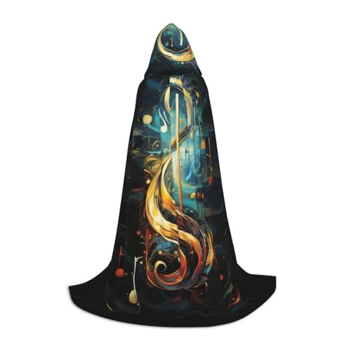 Halloween-Kapuzenumhang mit Musik-Symbol-Druck, volle Länge, Umhang mit Kapuze, für Damen und Herren, für Karneval Halloween-Kapuzenumhang mit Musik-Symbol-Druck, volle Länge, Umhang mit Kapuze, für Damen und Herren, für Karneval von SKKNT