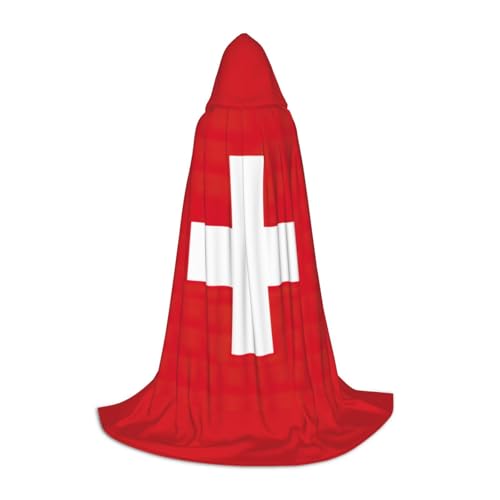 Halloween-Kapuzenumhang mit Schweizer Flagge, voller Länge, Umhang mit Kapuze, für Damen und Herren, für Karneval von SKKNT