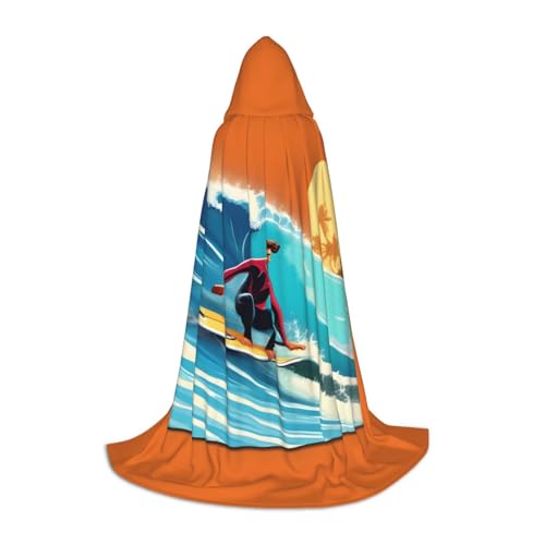 Hawaiianischer Surfer auf gewelltem Druck, Halloween-Kapuzenumhang, voller Länge, Umhang mit Kapuze, für Damen und Herren, für Karneval von SKKNT