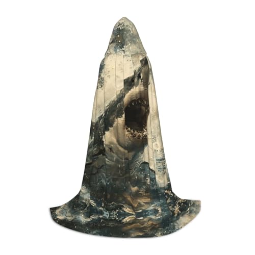 Kapuzenumhang mit Hai-Motiv, Unisex, verschiedene Zauberer-Robe, Halloween, Cosplay und Karneval, Gothic Kapuzenumhang mit Hai-Motiv, Unisex, verschiedene Zauberer-Robe, Halloween, Cosplay und Karneval, Gothic von SKKNT