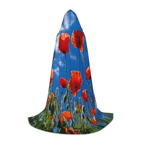 Kapuzenumhang mit Mohnblumen auf blauem Himmel, Unisex, verschiedene Zauberer-Robe, Halloween, Cosplay und Karneval, Gothic von SKKNT