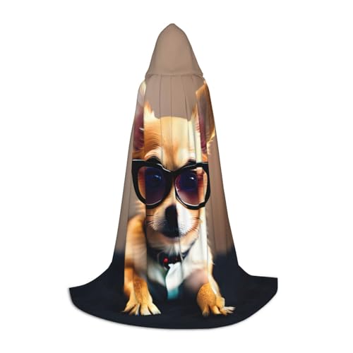 SKKNT Chihuahua Hundebrille 1 Druck Halloween Kapuzenumhang volle Länge Umhang mit Kapuze für Männer und Frauen für Karneval von SKKNT
