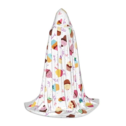 SKKNT Delicious Cupcakes Print Halloween Hooded Cloak Full Length Cape With Hood For Men And Women For Carnival von SKKNT