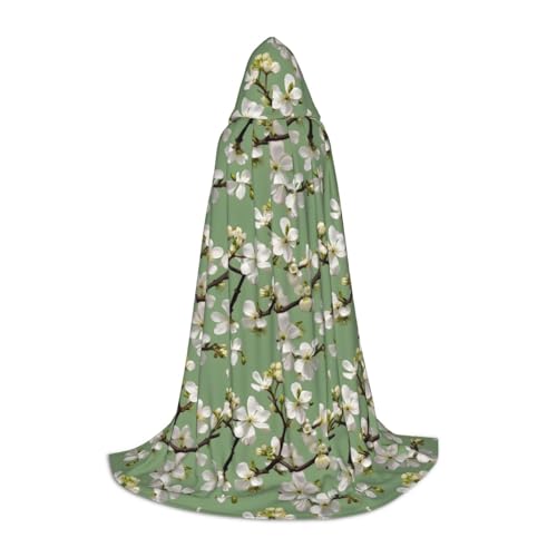 SKKNT Dogwood Blossoms Print Halloween Hooded Cloak Full Length Cape With Hood For Men And Women For Carnival von SKKNT