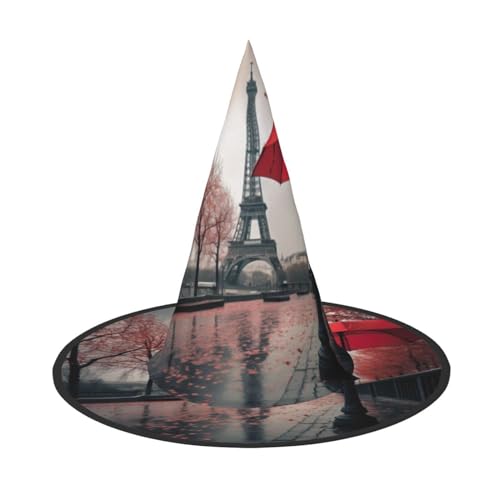 SKKNT Eiffelturm mit rotem Regenschirm-Druck, Kostüm, Partys, Karneval, Halloween, Hexenhut, faltbarer Hut für Themenveranstaltungen von SKKNT