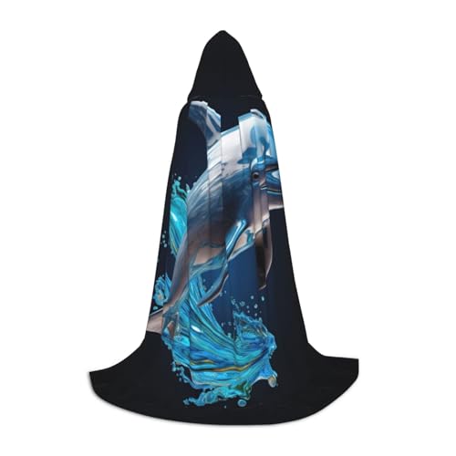 SKKNT Einzigartiger 3D-Tier-Delfin-Druck, Kapuzenumhang, Unisex, verschiedene Zauberer-Robe, Halloween, Cosplay und Karneval, Gothic von SKKNT