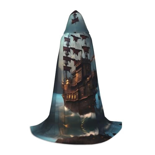 SKKNT Fantasy Piratenschiff Druck Halloween Kapuzenumhang voller Länge Umhang mit Kapuze für Damen und Herren für Karneval SKKNT Fantasy Piratenschiff Druck Halloween Kapuzenumhang voller Länge Umhang mit Kapuze für Damen und Herren für Karneval von SKKNT