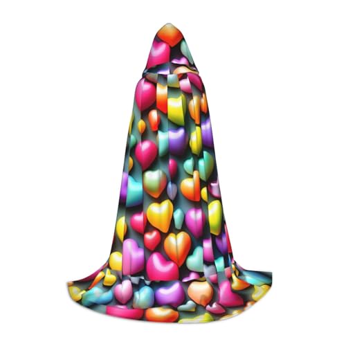 SKKNT Farbenfroher Regenbogen-Herz-Druck, Halloween-Kapuzenumhang mit Kapuze, für Damen und Herren, für Karneval von SKKNT