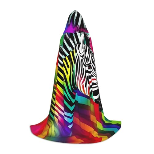 SKKNT Farbenfroher Regenbogen-Zebra-Druck, Halloween-Kapuzenumhang mit Kapuze, für Damen und Herren, für Karneval von SKKNT