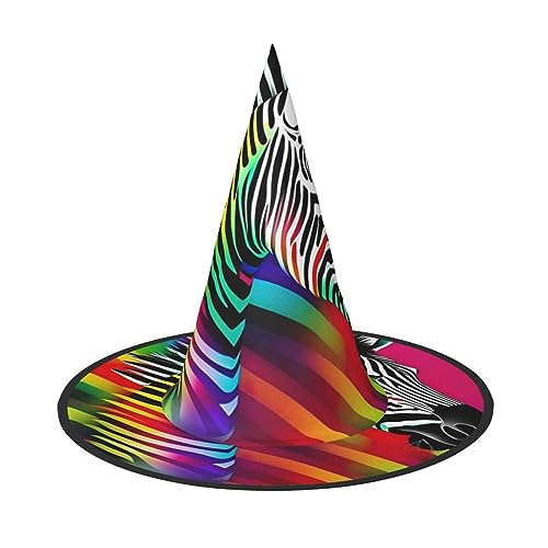 SKKNT Farbenfroher Regenbogen-Zebra-Druck, Kostüm, Party, Karneval, Halloween, Hexenhut, faltbarer Hut für Themenveranstaltungen von SKKNT