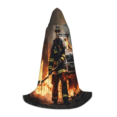 SKKNT Feuerwehrmann Feuerwehrmann Flamme Print Kapuzenumhang Unisex Variety Zauberer Robe Halloween Cosplay und Karneval Gothic von SKKNT