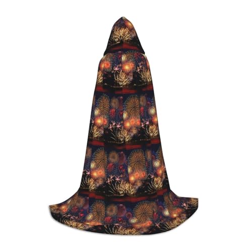 SKKNT Feuerwerk Print Halloween Kapuzenumhang voller Länge Umhang mit Kapuze für Damen und Herren für Karneval von SKKNT