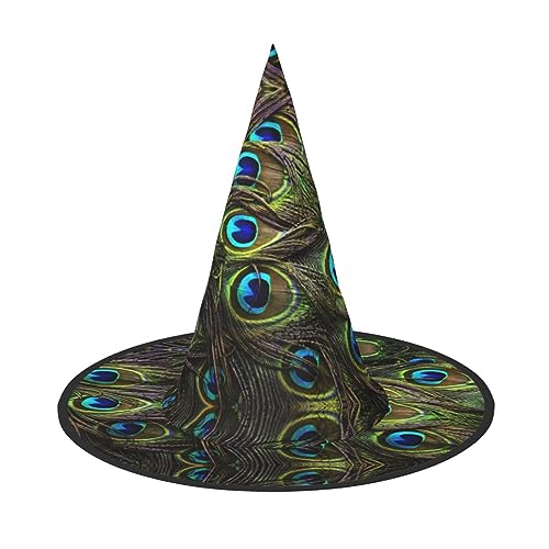 SKKNT Frischer Pfauen-Druck, Kostüm, Partyhut, Karneval, Halloween, Hexenhut, faltbarer Hut für Themen-Event SKKNT Frischer Pfauen-Druck, Kostüm, Partyhut, Karneval, Halloween, Hexenhut, faltbarer Hut für Themen-Event von SKKNT
