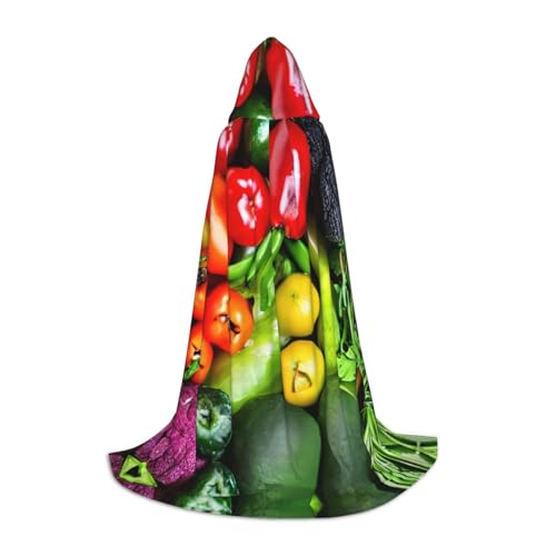 SKKNT Frisches Gemüse Obst Druck Halloween Kapuzenumhang voller Länge Umhang mit Kapuze für Damen und Herren für Karneval von SKKNT