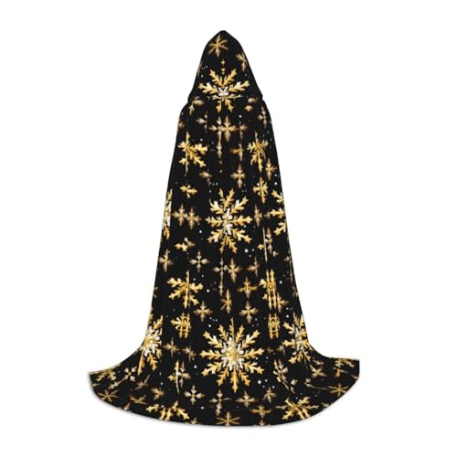 SKKNT Goldener Weihnachtsumhang mit Schneeflocken-Druck, Halloween-Kapuzenumhang mit Kapuze, für Damen und Herren, für Karneval von SKKNT