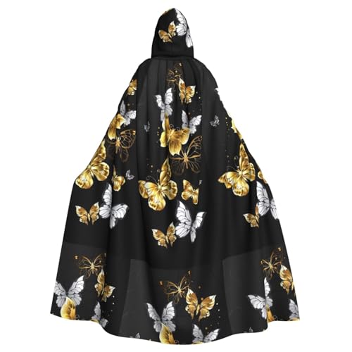 SKKNT Goldfarbene weiße Schmetterlinge, schwarzer Druck, Halloween, Kapuzenumhang, Karneval, Mottoparty, Halloween, Hexen- und Vampir-Kostüme SKKNT Goldfarbene weiße Schmetterlinge, schwarzer Druck, Halloween, Kapuzenumhang, Karneval, Mottoparty, Halloween, Hexen- und Vampir-Kostüme von SKKNT