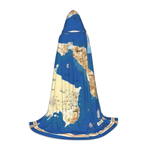 SKKNT Griechenland-Karten-Druck, Halloween-Kapuzenumhang, volle Länge, Umhang mit Kapuze, für Damen und Herren, für Karneval SKKNT Griechenland-Karten-Druck, Halloween-Kapuzenumhang, volle Länge, Umhang mit Kapuze, für Damen und Herren, für Karneval von SKKNT