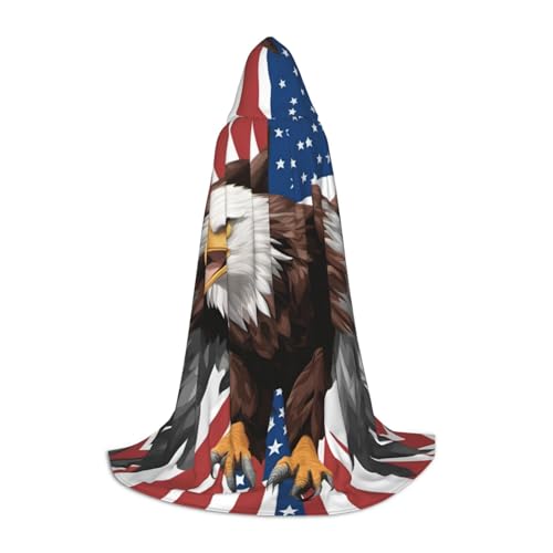 SKKNT Halloween-Kapuzenumhang mit Adler mit USA-Flagge, voller Länge, Umhang mit Kapuze, für Damen und Herren, für Karneval von SKKNT
