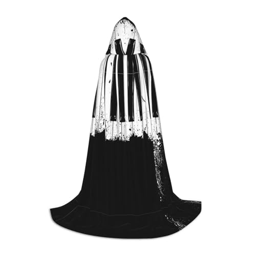 SKKNT Halloween-Kapuzenumhang mit Klavierdruck, voller Länge, Umhang mit Kapuze, für Damen und Herren, für Karneval von SKKNT