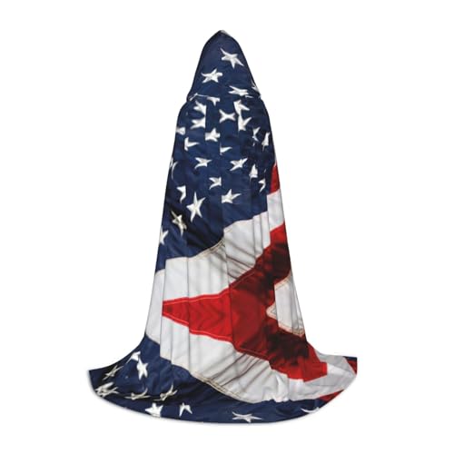 SKKNT Halloween-Kapuzenumhang mit amerikanischer Flagge, voller Länge, Umhang mit Kapuze, für Damen und Herren, für Karneval von SKKNT