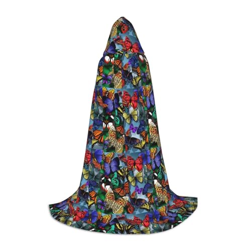 SKKNT Handgezeichneter farbiger Schmetterlings-Druck, Halloween-Kapuzenumhang mit Kapuze, für Damen und Herren, für Karneval von SKKNT