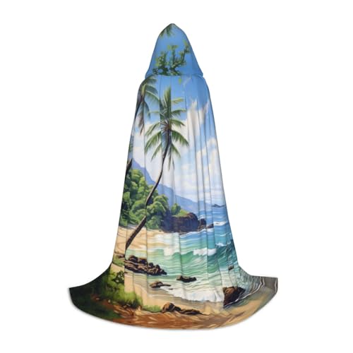 SKKNT Hawaiianischer Strandumhang mit Palmen-Druck, Halloween-Kapuzenumhang, volle Länge, Umhang mit Kapuze, für Damen und Herren, für Karneval SKKNT Hawaiianischer Strandumhang mit Palmen-Druck, Halloween-Kapuzenumhang, volle Länge, Umhang mit Kapuze, für Damen und Herren, für Karneval von SKKNT