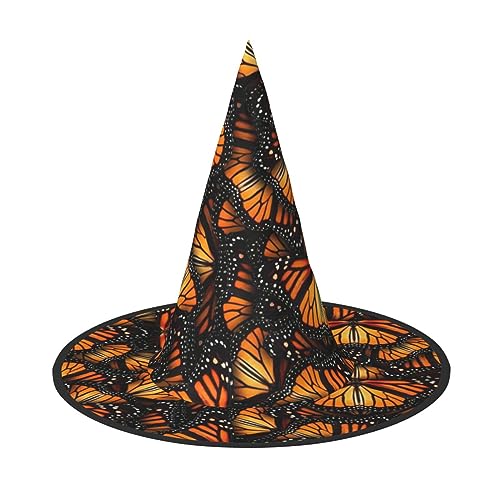 SKKNT Heaps Of Orange Monarch Schmetterlinge Druck Kostüm Party Hut Karneval Halloween Hexenhut Faltbarer Hut für Themenveranstaltungen von SKKNT