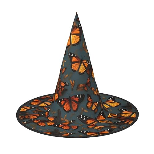 SKKNT Heaps Of Orange Monarch Schmetterlinge Druck Kostüm Party Hut Karneval Halloween Hexenhut Faltbarer Hut für Themenveranstaltungen von SKKNT