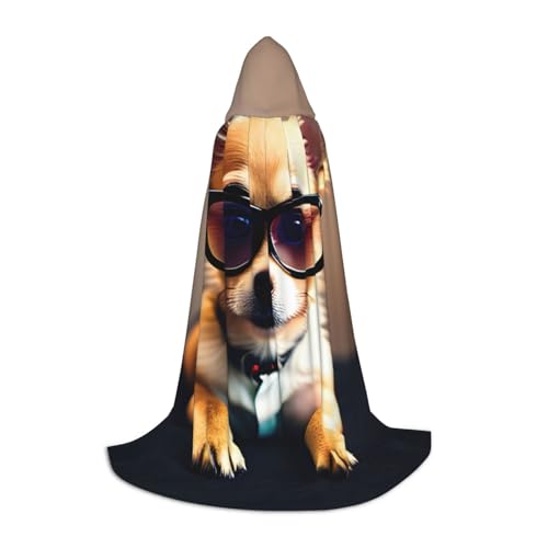 SKKNT Hundebrille Chihuahua 1 Print Halloween Mantel Volle Länge Kapuze Cape für Männer und Frauen Karneval von SKKNT