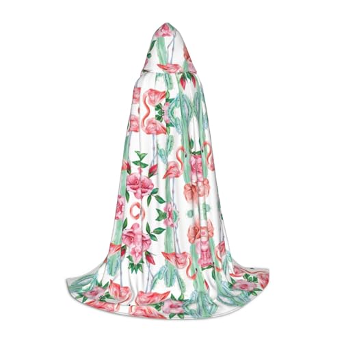 SKKNT Kaktus Flamingo Rose Floral Halloween Print Jacke Volle Länge Kapuze Cape für Männer und Frauen Karneval von SKKNT