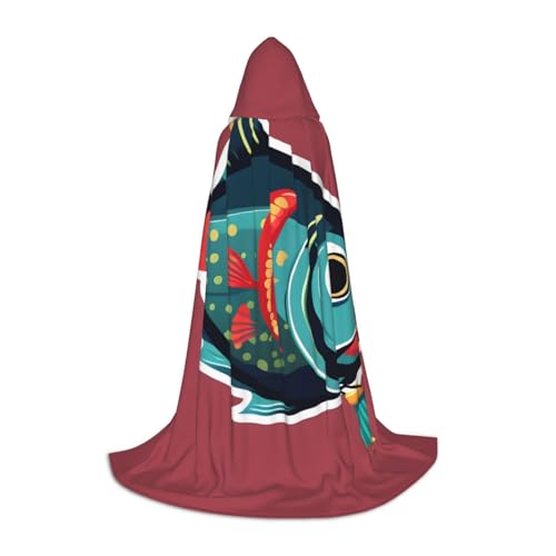 SKKNT Kapuzenumhang mit Fischmotiv und Köderdruck, Unisex, verschiedene Zauberer-Robe, Halloween, Cosplay und Karneval, Gothic von SKKNT