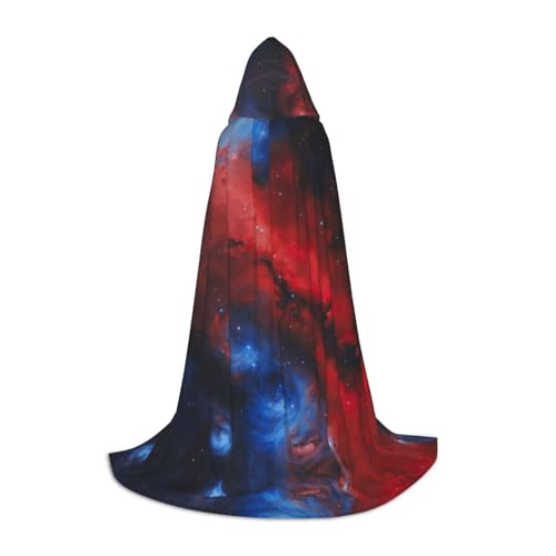 SKKNT Kapuzenumhang mit Galaxie-Druck, Unisex, verschiedene Zauberer-Robe, Halloween, Cosplay und Karneval, Gothic, Rot / Blau von SKKNT