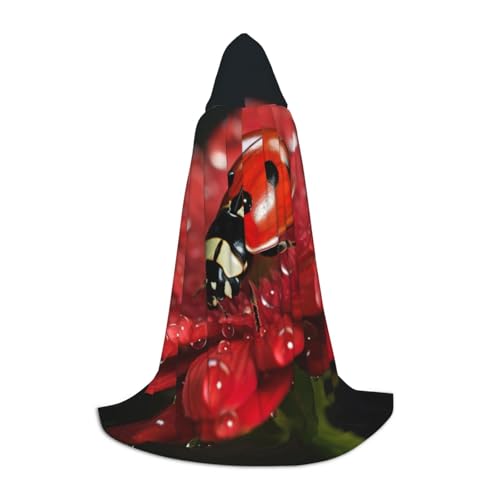 SKKNT Kapuzenumhang mit Marienkäfer-Blumendruck, Unisex, verschiedene Zauberer-Robe, Halloween, Cosplay und Karneval, Gothic von SKKNT