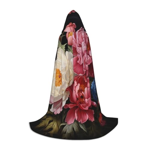 SKKNT Kapuzenumhang mit Pfingstrosen-Motiv, Unisex, verschiedene Zauberer-Robe, Halloween, Cosplay und Karneval, Gothic von SKKNT
