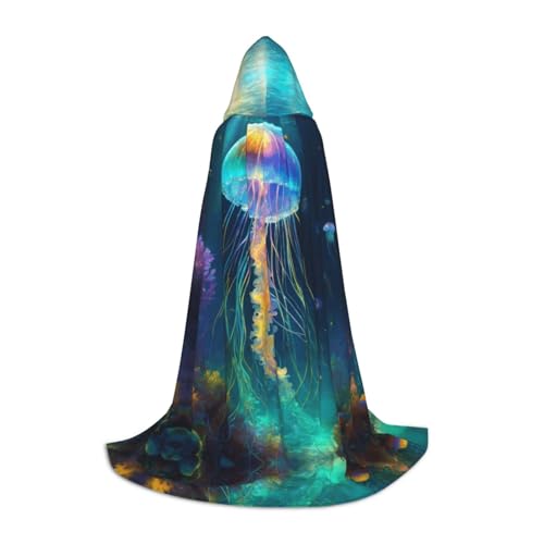 SKKNT Kapuzenumhang mit Quallen-Ozean-Druck, Unisex, verschiedene Zauberer-Robe, Halloween, Cosplay und Karneval, Gothic von SKKNT